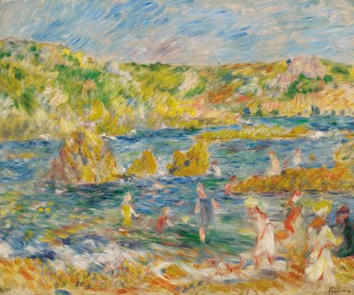 Felsen von Guernsey mit Figuren Strand in Guernsey, 1883 von Pierre Auguste Renoir