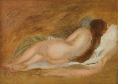 Spící akt, Pohled zezadu, Okrové Pozadí; Nahý gauč, při pohledu zezadu, na okrovém pozadí, c.1885 od Pierre Auguste Renoir