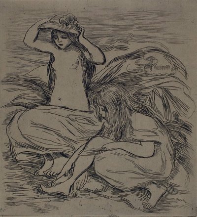Dvě koupající se ženy, asi 1895 (lept na hnědém papíře) od Pierre Auguste Renoir
