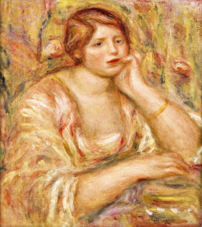 Žena s rukou na její tvář; Femme de Face, Accoudee, 1919 od Pierre Auguste Renoir