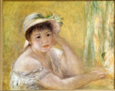 Žena se slaměným kloboukem. Obraz Pierre Auguste Renoir (Pierre-Auguste od Pierre Auguste Renoir