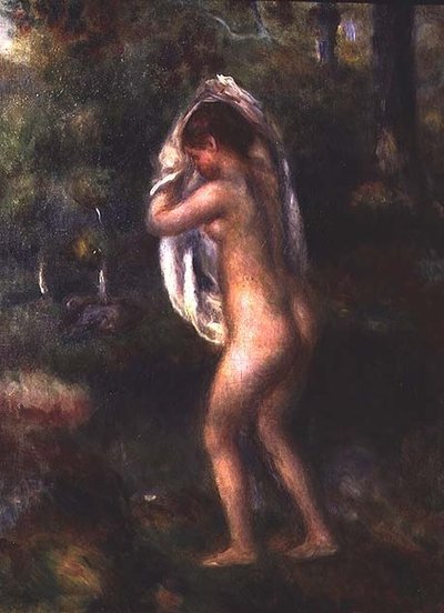 Svlékající se mladá dívka (olej na plátně) od Pierre Auguste Renoir