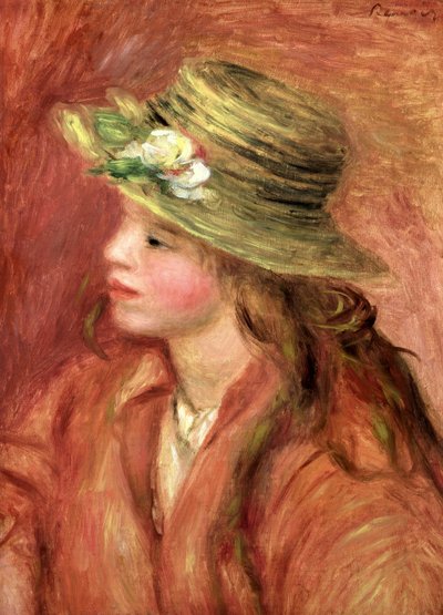 Mladá dívka ve slaměném klobouku, kolem roku 1908 od Pierre Auguste Renoir