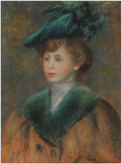 Mladá žena se zeleným kloboukem (pastel na papíře) od Pierre Auguste Renoir