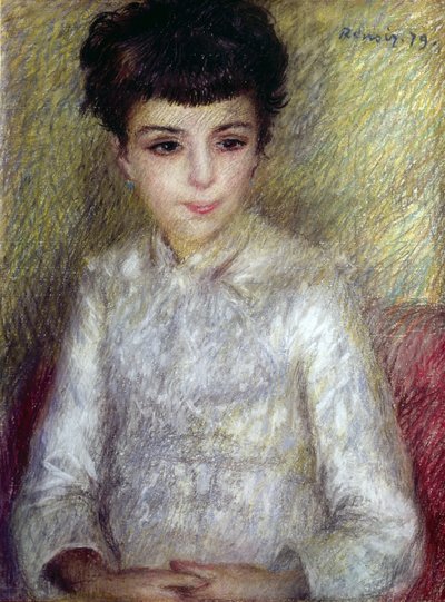Mladá brunetka sedí s rukama zkříženýma od Pierre Auguste Renoir