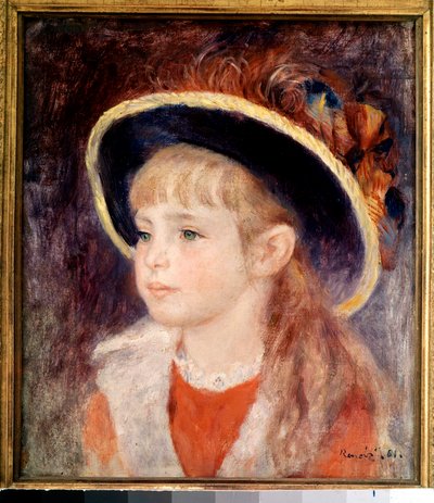 Mladá dívka s modrým kloboukem: portrét Jeanne (Jane) Henriot (1878-1900), mrtvé brulée živé v ohni Comedie Francaise 9. března od Pierre Auguste Renoir
