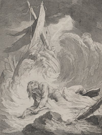 Lazarille po svém návratu z Indie ztroskotá..., ca. 1717-60. od Pierre Aveline