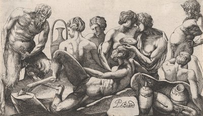Osm satyrů a satyresek dokončujících jídlo, 1607-61. od Pierre Biard