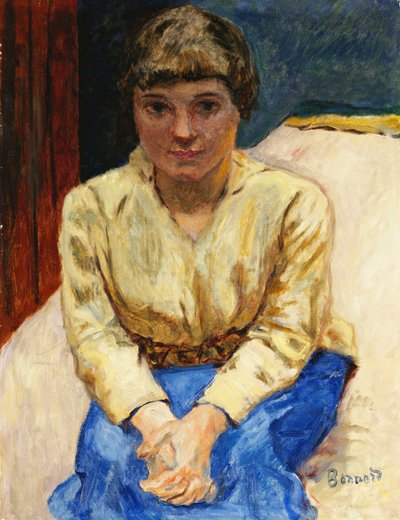 Dívka sedící, se zkříženýma rukama; Mladá dívka sedící, Les Mans Croisees, kolem roku 1916 (olej na plátně) od Pierre Bonnard