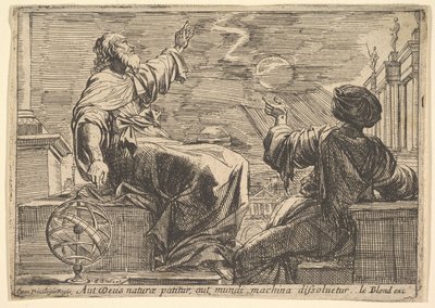 Dva filozofové sledující zatmění, 1615-42. od Pierre Brebiette