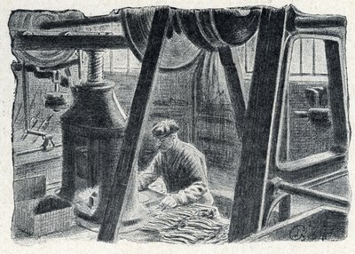 Lisování příborů mlýnkem Rytina z „Excursion a travers les metiers“ od Pierre Calmette Private Collection od Pierre Calmettes