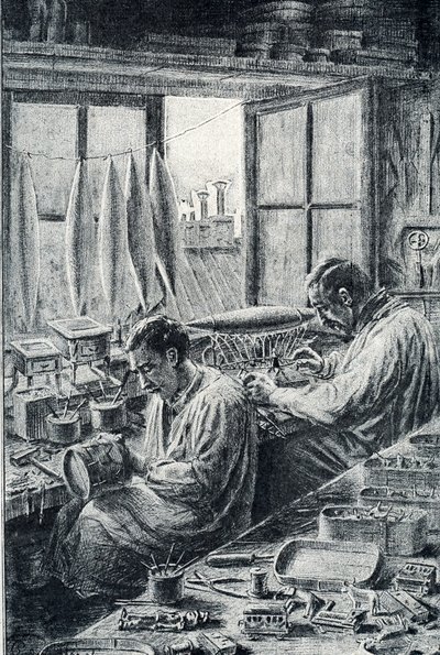 Pařížští dělníci vyrábějící rytiny hraček ze soukromé sbírky Pierre Calmette od Pierre Calmettes