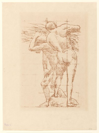 Studie dvou nahých mužů s bandou slámy od Pierre Cécile Puvis de Chavannes