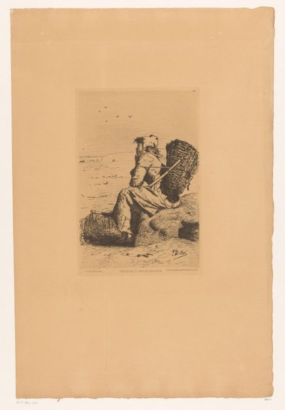 Rustende vissersvrouw aan de kust Fisherwoman at Veules-en-Caux (titul na objektu) od Pierre Celestin Billet