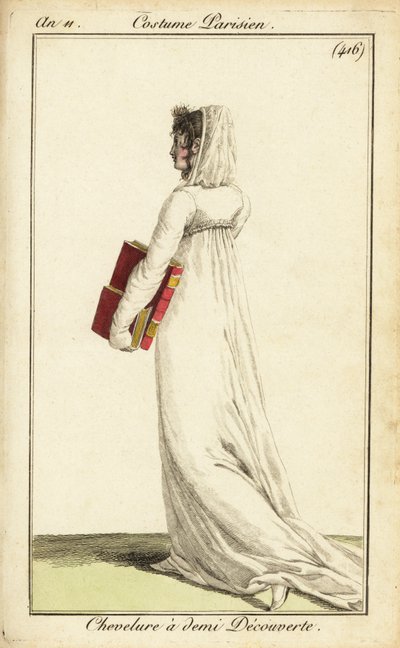 Žena v bílých šatech se závojem přes polovinu vlasů, Paris od Pierre Charles Baquoy