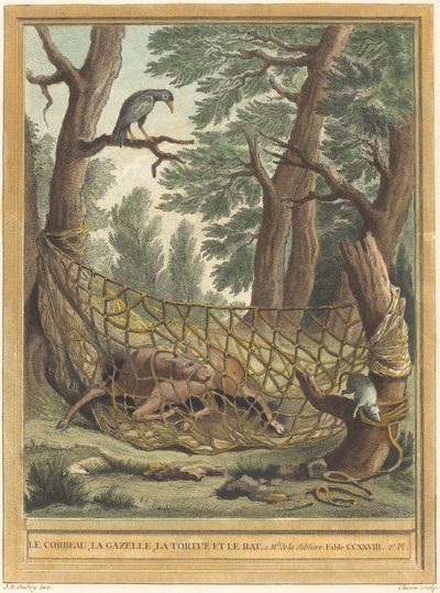 Vrána, Gazela, Želva a Krysa od Pierre Chenu after Jean Baptiste Oudry