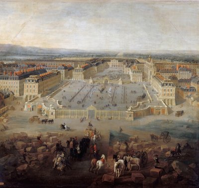 Pohled na palác ve Versailles z Place d