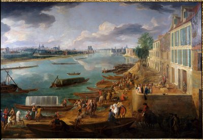 Pohled na Paříž, převzato z Quai de la Rapee v roce 1716 Detail lodí na Seině a aktivit. Obraz Pierra Denise Martina (1663-1742) 1716 Ne. 1,7x3,15 m Paříž, Musee Carnavalet. od Pierre Denis Martin