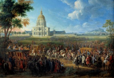 Návštěva krále Ludvíka XIV. v kostele Royal Hotel des Invalides nově dokončená 14. července od Pierre Denis Martin