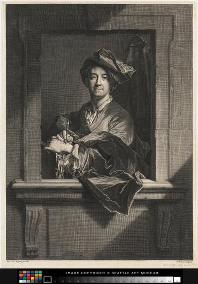 Rytina portrétu Hyacintha Rigauda, konec 17. století-18. století od Pierre Imbert Drevet