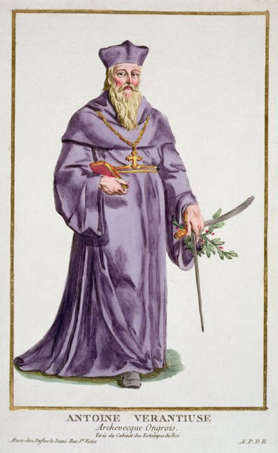 Anthony Verantiuse z „Receuil des Estampes, Representant des Rangs et les Dignites, podle Kostýmu všech existujících národů“, vydaného roku 1780 (ručně kolorovaná rytina) od Pierre Duflos