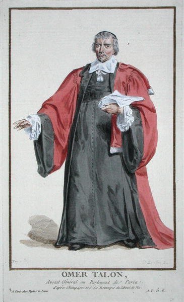 Omer Talon (1595-1652) z „Receuil des Estampes, Representant des Rangs et des Dignites, podle Kostýmu všech existujících národů“, vydáno 1780 (ručně kolorovaná rytina) od Pierre Duflos