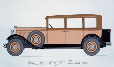 Štítek představující rodinný vůz Citroen z roku 1931 od Pierre Dumont