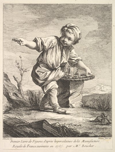Frontispis s malým chlapcem držícím košík, od Premier Livre de Figures daprès les po..., 1757. od Pierre Etienne Falconet