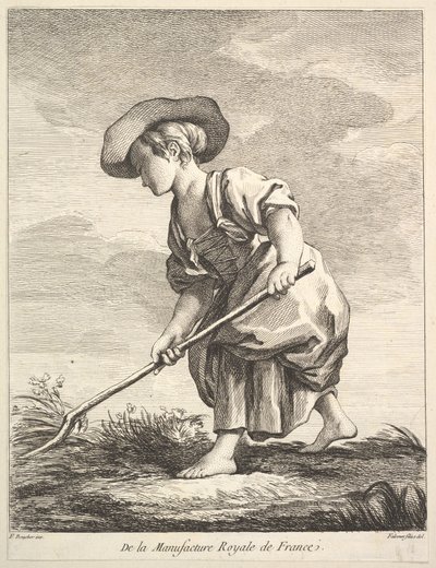 Holčička, která dělá farmářské práce, z První knihy figurek po porcelánech M..., 1757. od Pierre Etienne Falconet