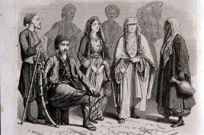 Anatolské šaty v 60. letech 19. století, vyryté Stephanem Pannemakerem (1847-1930) (rytina) od Pierre Eugene (after) Grandsire