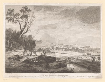 Krajina s odpočívajícími postavami Le repos (název na objektu) od Pierre Francois Beaumont