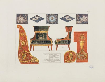 Podrobnosti o ložnici v Paříži, ze „Sbírky interiérových dekorací včetně všeho, co souvisí s nábytkem“, publikované Paříž, 1801 od Pierre Francois Leonard Fontaine