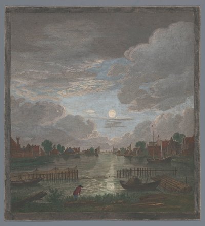 Pohled na kanál poblíž města Haarlem v měsíčním světle Vûe du canal proche de Haerlem (titul na předmětu) od Pierre François Basan