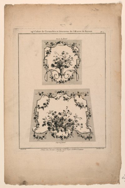 Návrhy sedáků gobelínových židlí, deska 1 od "Cahier de Cartouches et Ornemens de l