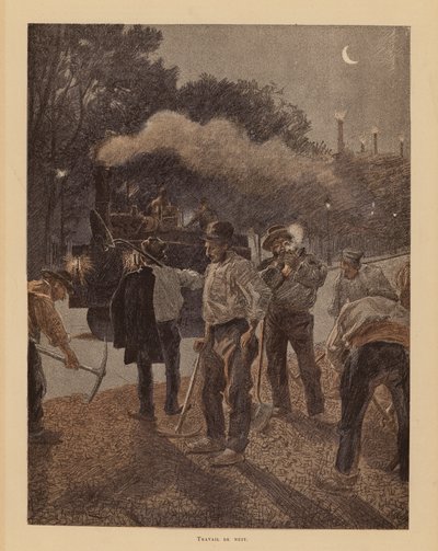 Silniční práce v noční Paříži (barevná litografie) od Pierre Georges Jeanniot