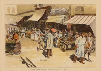 Pochodující na Rue du Faubourg Saint-Denis v Paříži (barevná litografie) od Pierre Georges Jeanniot
