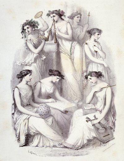 Géniové z Olympu - v „Les Femmes mythologiques“, kresby G. Staal, Mery a Cte Foelixové, Ed. G. de Gouet od Pierre Gustave Eugene Staal