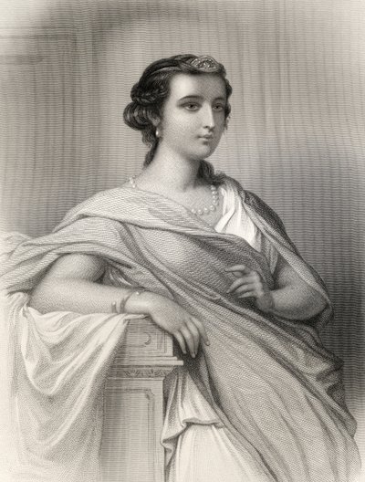 Aspasia of Milet (asi 470-410 př. n. l.) ilustrace z „World Noted Women“ od Mary Cowden Clarke, 1858 (rytina) od Pierre Gustave Eugene Staal