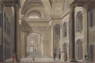 Vestibul Palais Academique v Gentu, z výběru nejvýznamnějších památek, budov a domů Nizozemského království od Pierra Jacquese Goetghebuera, rytý L. Roelandt, vyd. od Pierre Jacques Goetghebuer
