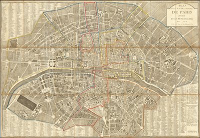 1802 mapa - Plan Routier de la Ville et Faubourg de Paris Divise en 12 Municipalities od Pierre Jean