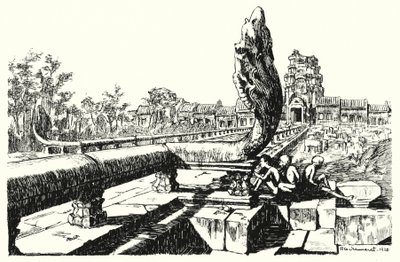 V parku Angkor Vat, západní Gopuras (rytina) od Pierre Jeannerat de Beerski