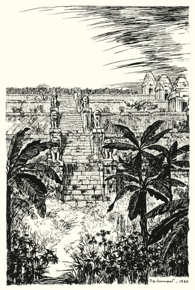 Hlavní schodiště, Phnom Bakeng (rytina) od Pierre Jeannerat de Beerski