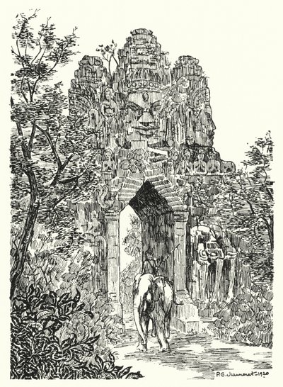 Severní brána Angkor-Thom (rytina) od Pierre Jeannerat de Beerski