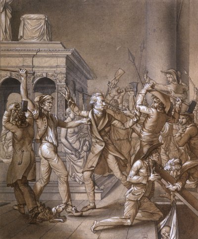 Alexandre Lenoir se postavil proti revolucionářům, když chtěli zničit hrob francouzského krále Ludvíka XII. v královské bazilice Saint Denis v roce 1793, v době francouzské revoluce od Pierre Joseph Lafontaine