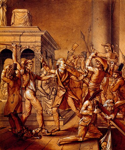 Alexandre Lenoir se postavil proti revolucionářům, když chtěli zničit hrob francouzského krále Ludvíka XII. v královské bazilice Saint Denis v roce 1793, v době francouzské revoluce od Pierre Joseph Lafontaine
