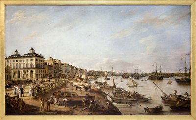 Pohled na část přístavu a doky v Bordeaux, známé jako Chartrons a Bacalan, Olejomalba na plátně vytvořená v roce 1804 Pierrem Lacourem Perem od Pierre Lacour