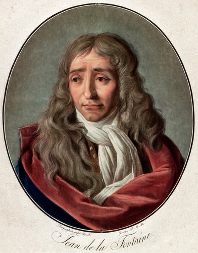 Portrét Jean de La Fontaine (Lafontaine) (1621-1695), francouzský básník rytina od Pierra Michela Alixe (1762-1817) od Ambroise Louis Garnerey (1783-1857) od Pierre Michel Alix