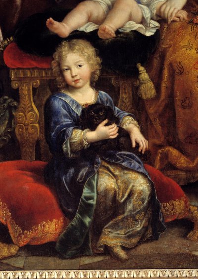 Rodina Ludvíka Francouzského (1661-1711), syn Ludvíka XIV. (1638-1715), známý jako Velký dauphin““, v roce 1687““ Je zástupcem s manželkou Marií Annou Christine de Baviere a jejich dětmi Louisem, Philippe (budoucí Filip V. Španělský) a Charles. od Pierre Mignard