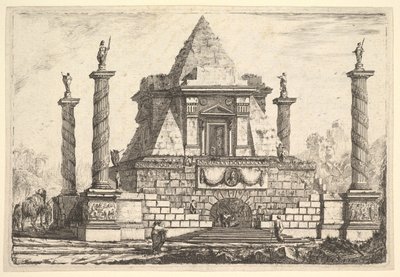 Imaginární architektura s velbloudem a postavami, po Della Bella, 18. století. od Pierre Moreau