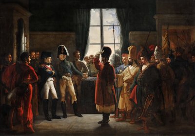 Car Alexandr I. představuje Kalmyky, kozáky a Baškiry ruské armády Napoleonovi I., Tilsit od Pierre Nolasque Bergeret
